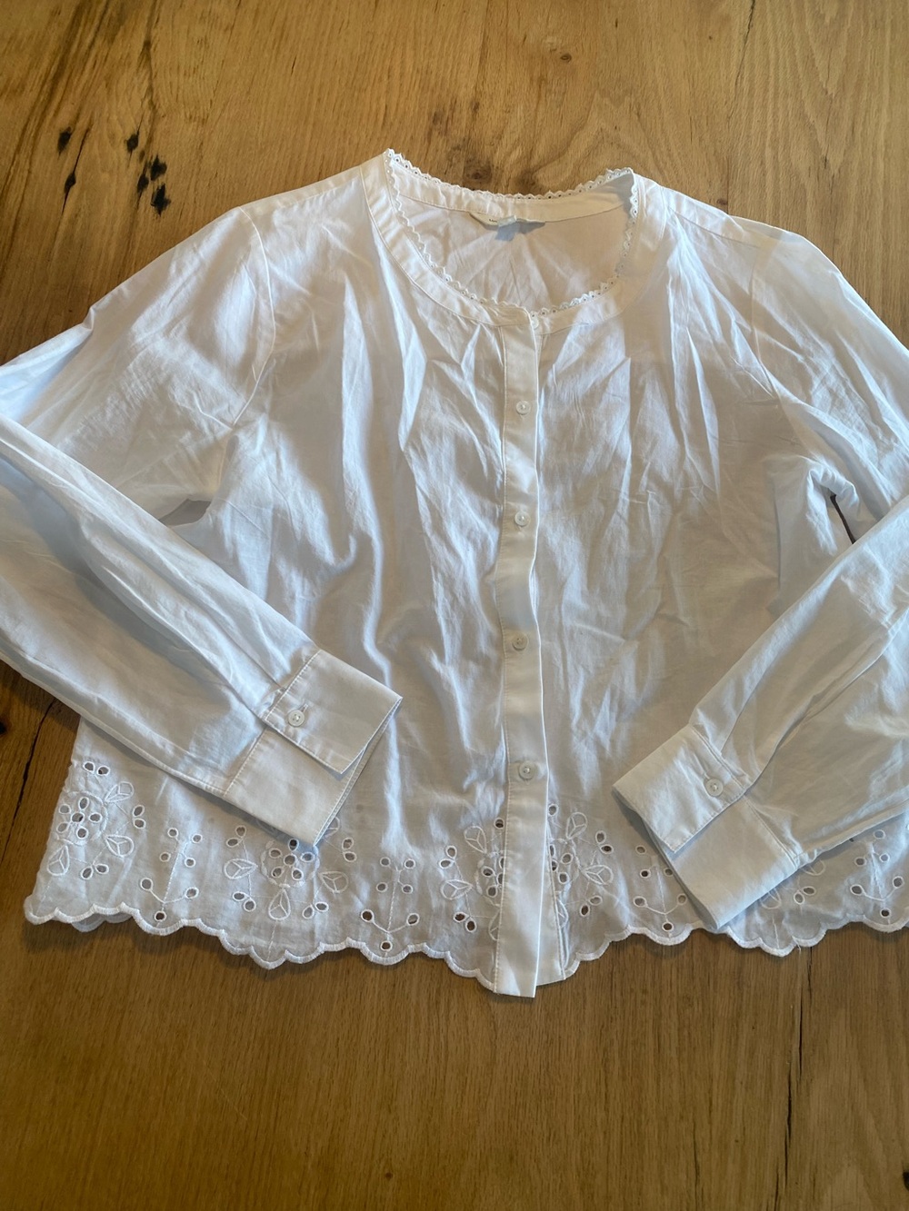 Lucky Brand White Eyelet Hem Button-Down Shirt